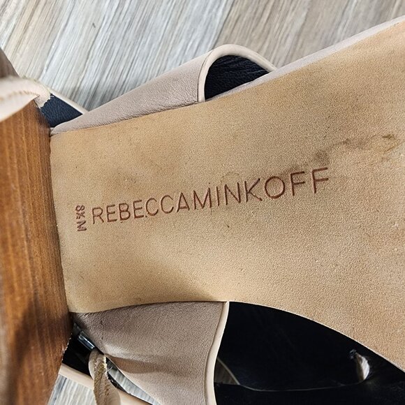 Rebecca Minkoff Women's Size 8.5 Beige Leather Strappy Block Heel Sandals - Picture 3 of 11